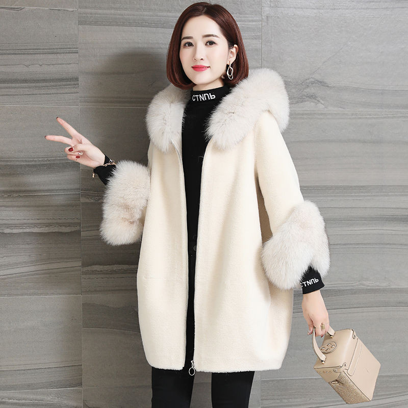 

2021 New Faux Long Coat Fall Winter Solid Loose Imitation Fox Collar Cashmere Coats Women Rabbit Fur Plus Size Female Jacket Y646 5umk, Black