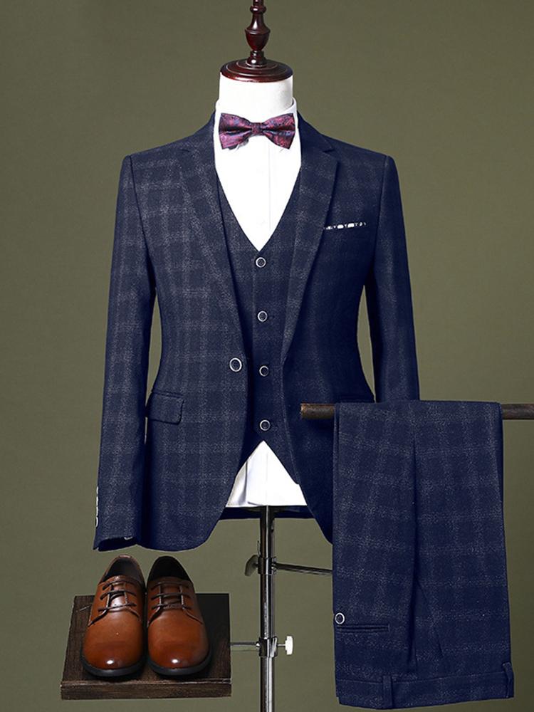 

Men's three-piece Exquisite Hand-word Korean Style Plaid Slim Fit Casual Business Party Groom's wedding Dress 2021 Fashion, Black