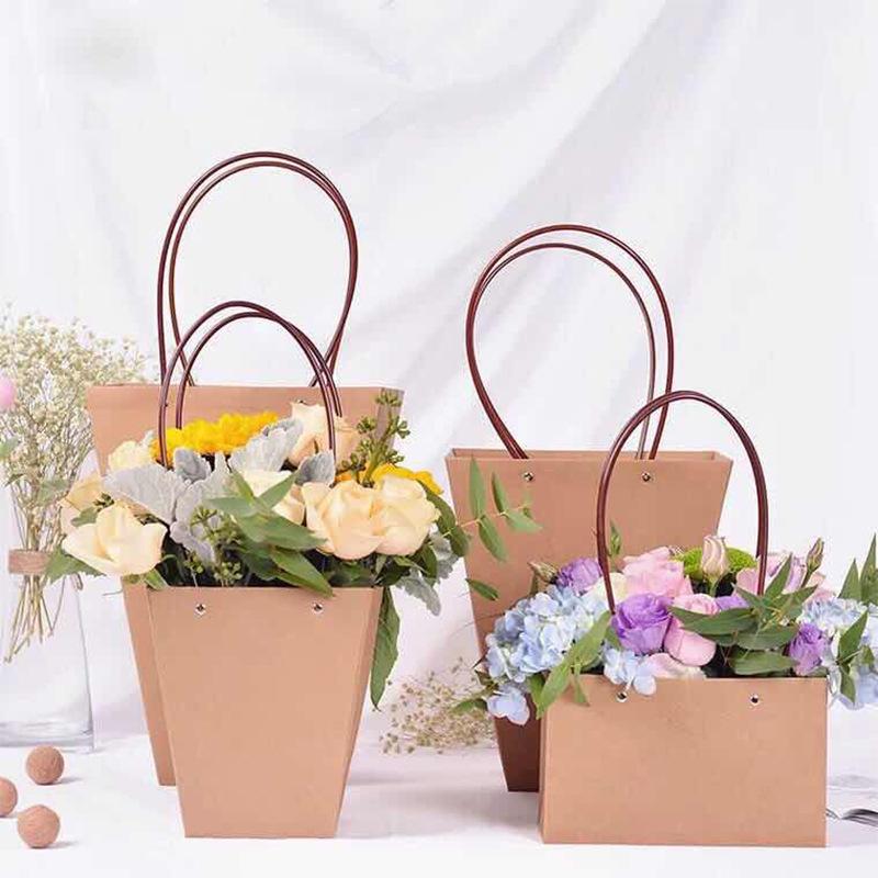 

3Pcs Gift Bag Kraft Packaging Handle Storage Bags Flower Green Plants Box Wedding Candy Favor Bag Christmas Home Decorations