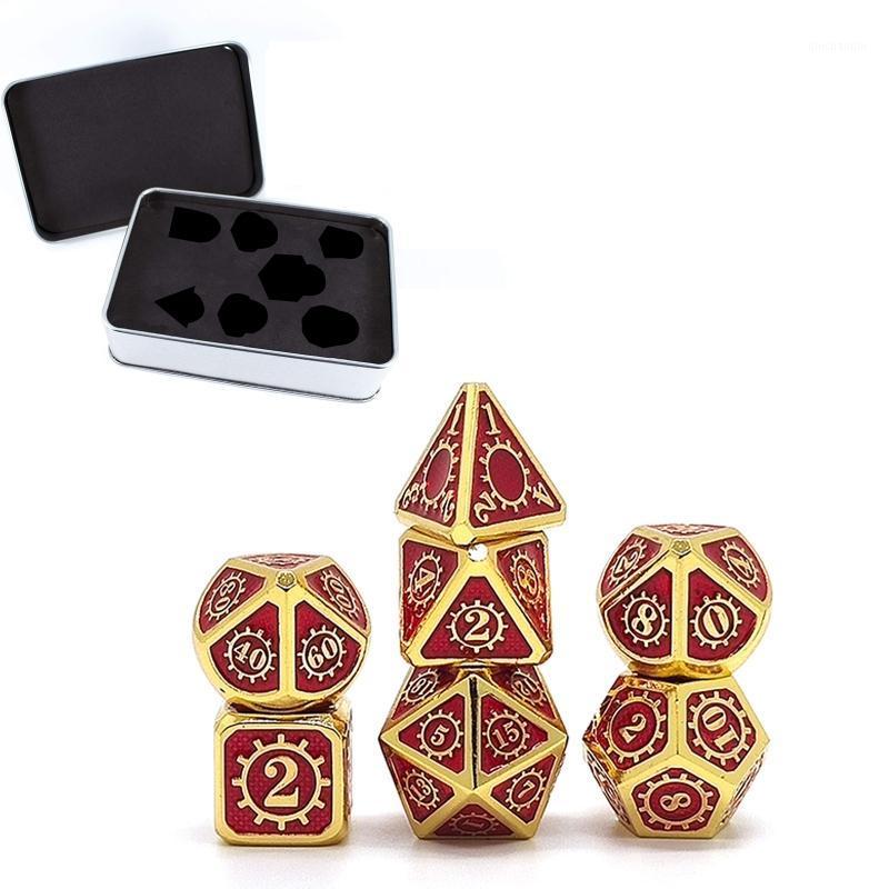 

7 PCS Steampunk Style Metal Dice Metallic DND Game D&D Dice with Free Metal Case 53CD1