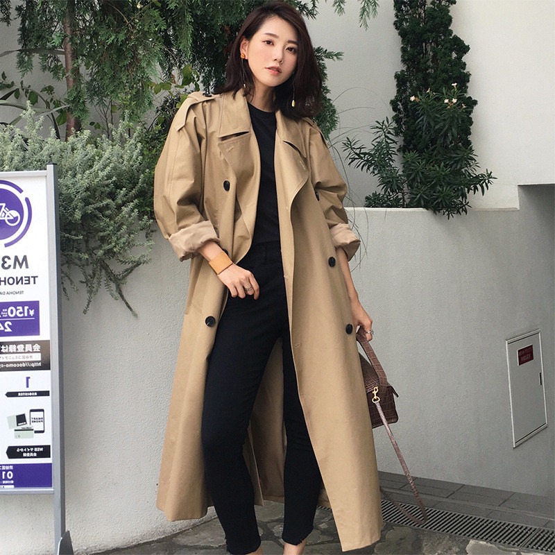 

2021 New Spring Autumn Casual Double Breasted Simple Classic Long Trench Coats with Belt Chic Solid Female Windbreaker Overcoat Y233 Xvrk, Khaki