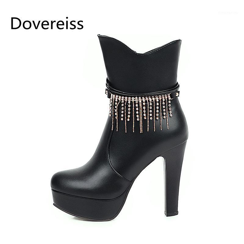 

Dovereiss Fashion Women's Shoes Winter Elegant platform Concise yellow blue Mature Block heels Zipper Short boots big size 431, Black