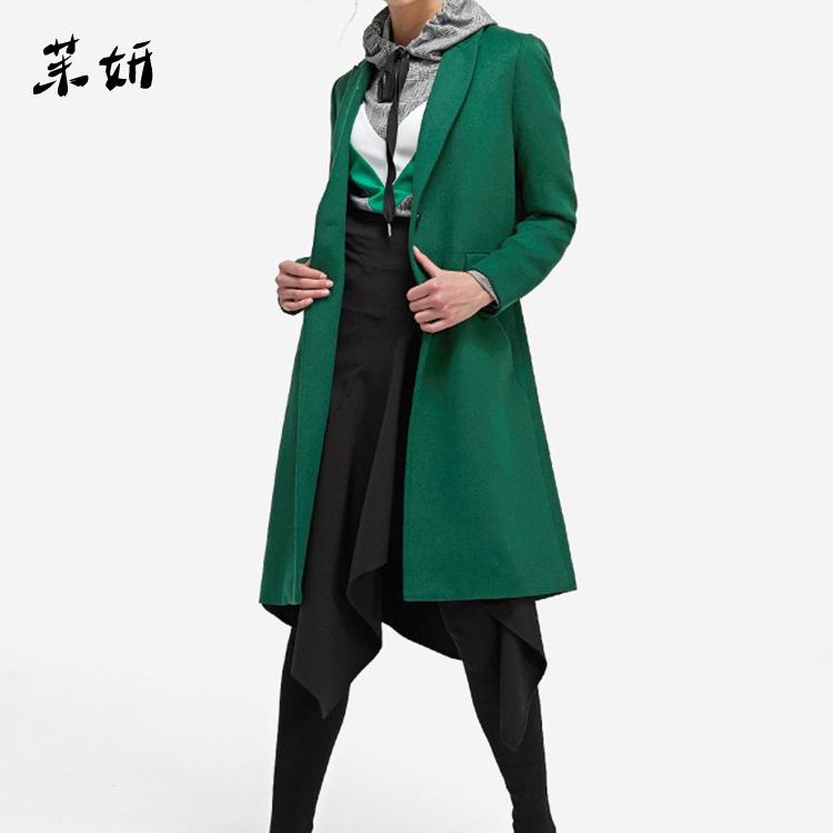 

Lady Office Fashion Long Coat for Women Solid Slim Wool Coat and Jacket Single Breasted Women Clothes 2020, Green
