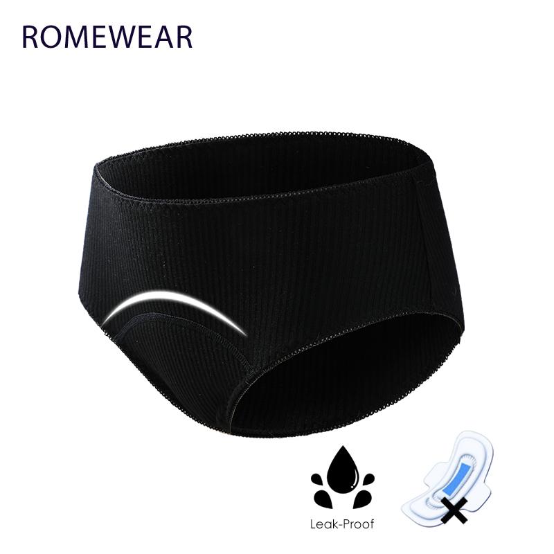 

4-layer Leakproof Women Panties Waterproof Menstrual Panties Flow Abundant Ribbed Cotton Period Briefs Incontinence Sexy, Black