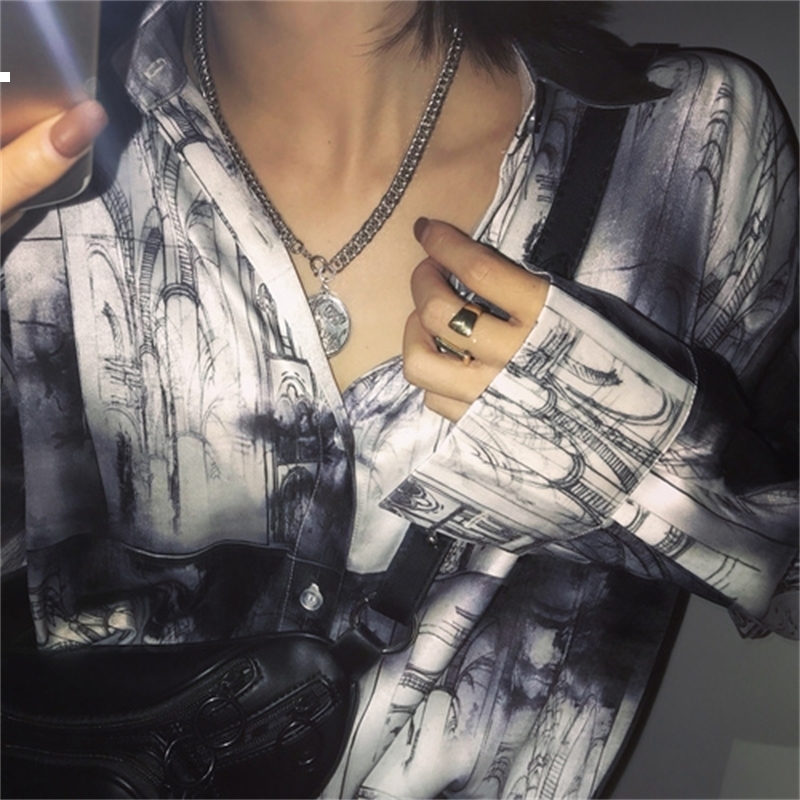 

Funky 2021 New Grey Long Sleeve Woman's Shirt Fall Summer Vintage Elegant Woman Clothes Wq16 DJIY, Picture color