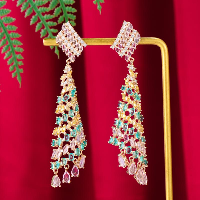 

GODKI New Multicolor Hollow Tassel Drop Earring For Women Wedding Party Cubic Zircon CZ Dubai Bridal Earring boucle d'oreille