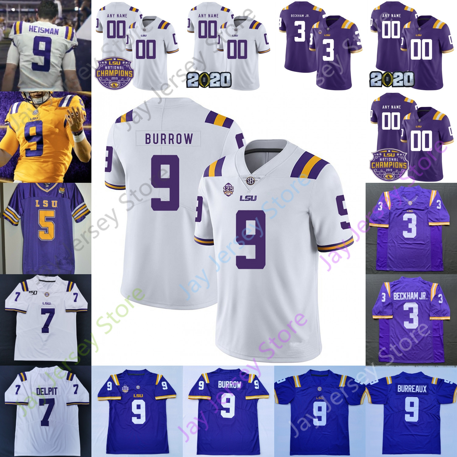 

Louisiana State LSU Tigers Football Jersey NCAA College Mathieu Burreaux Beckham Jr. Edwards-Helaire Fournette Jefferson Moss Peterson, White-2020 patch