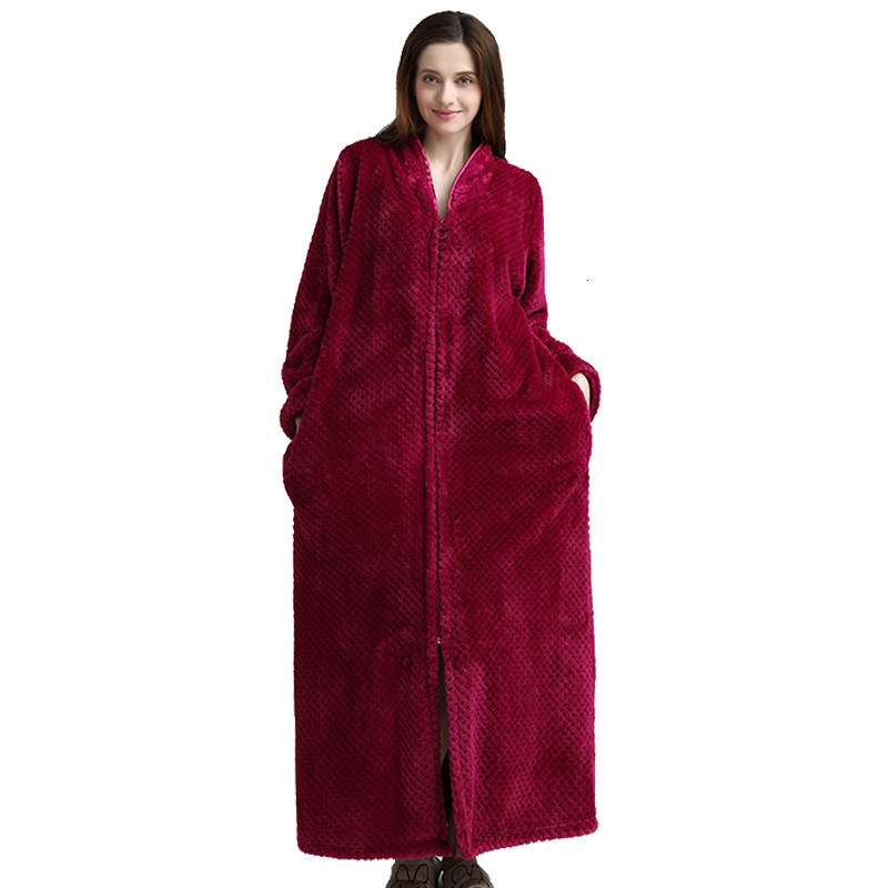 

2021 New Autumn Flannel Oversized Women's Solid Pyjamas Ffy Cleavage v Manga Long Bathrobe Ladies Hifb, Red