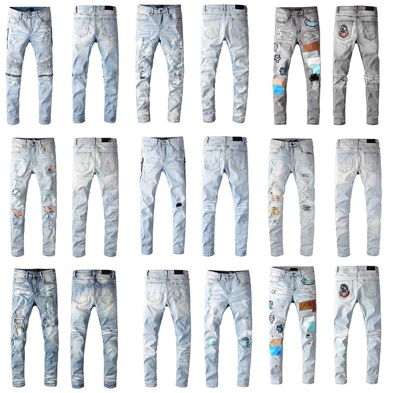 

2020 High quality Mens jeans Distressed Motorcycle biker jeans Rock Skinny Slim Ripped hole stripe Fashionable snake embroidery Denim pants, Denim10