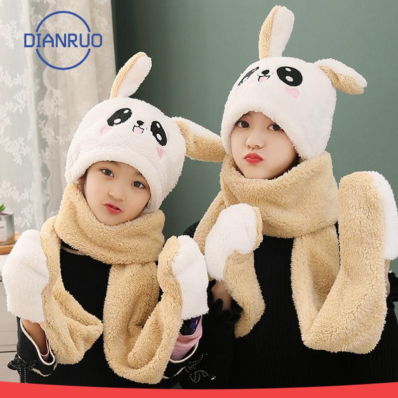 

DIANRUO Autumn Winter Hat Scarf and Glove Parent Child Warm Ear Can Move Ear Hat Woman Cosplay Scarf Q492