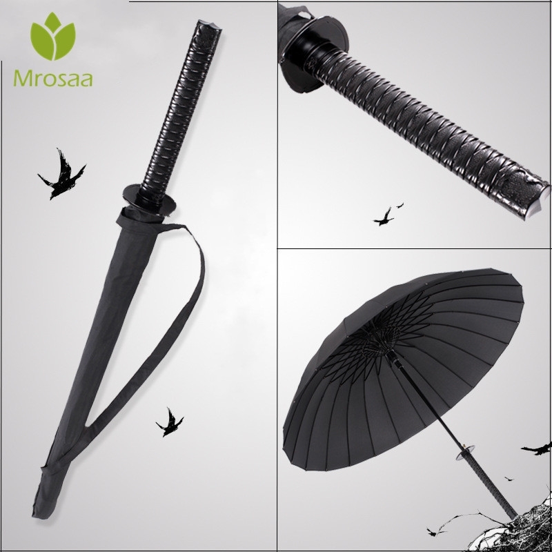 

Stylish Black Japanese Samurai Ninja Sword Katana Umbrella Sun Rain Windproof Long-handle Umbrellas Semi-automatic 8,16,24 Ribs Y200324