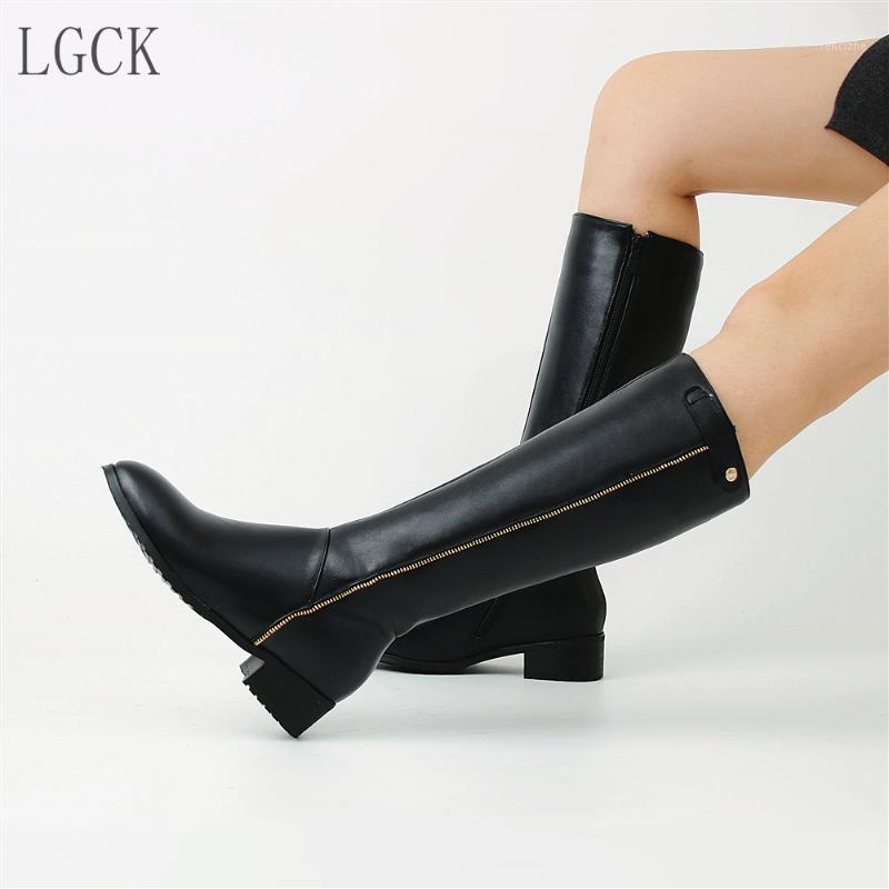 

Plus Size 34-43 New Women Shoes Winter Knee High Boots High Quality Leather Brand Long Boots Riding Casual Zipper Mujer Footwear1, Black thin lining