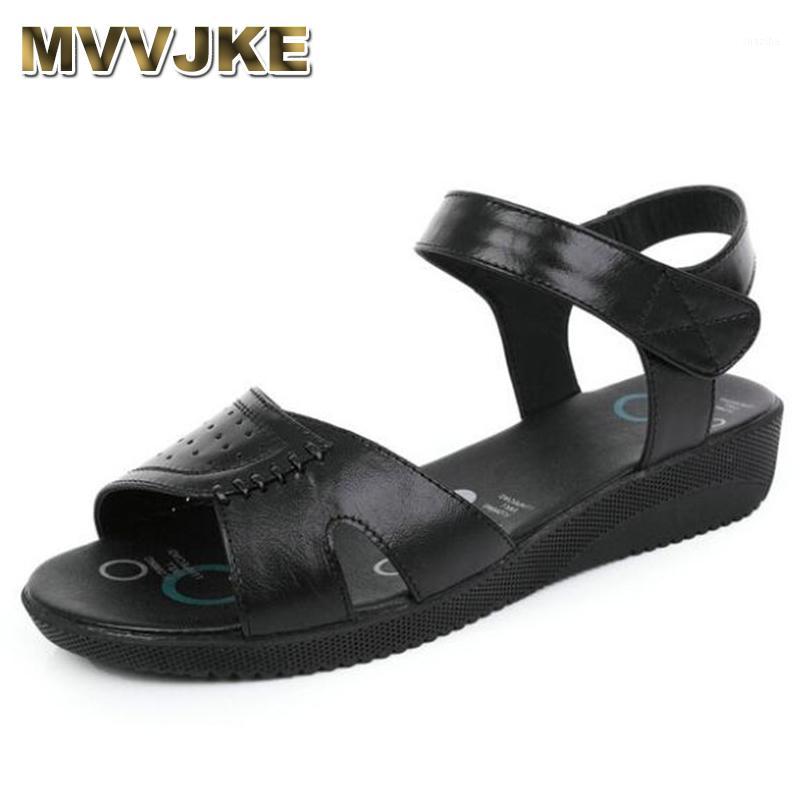 

MVVJKE 2020new soft and comfortable open shoes for women summer sandals casual flat and non-slip sandals real leather shoes shoe1, Black