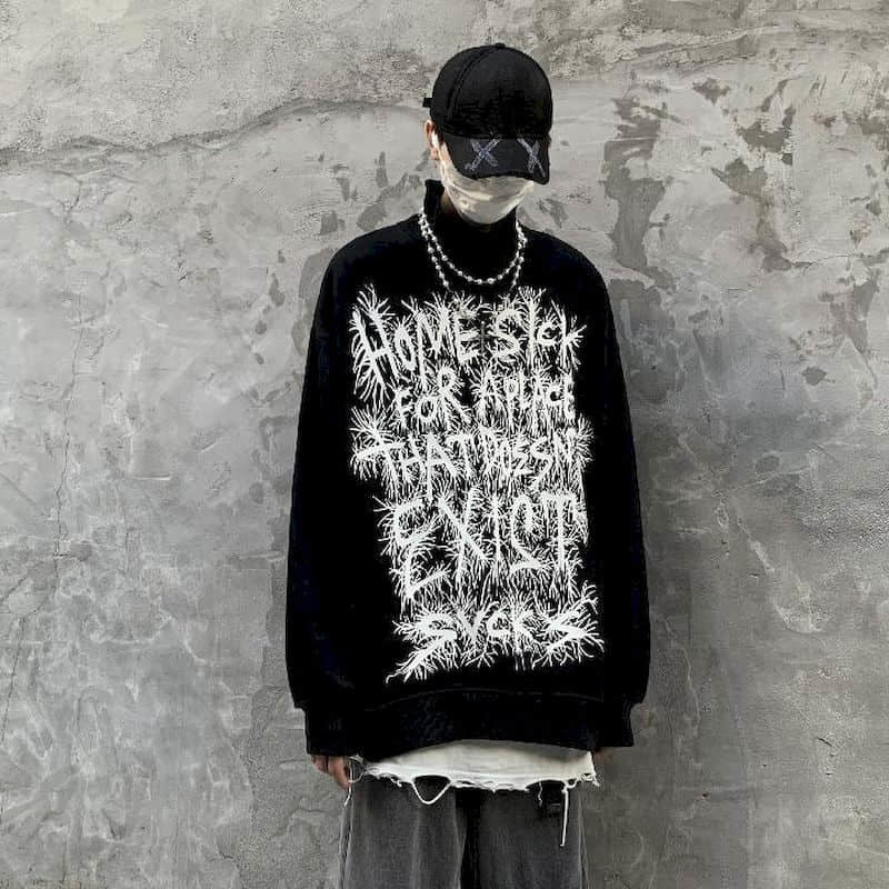 

2021 New Street Sweatshrit Women Tops Couple Dark Gothic Style Letter Printing Winter Plus Veet Loose High Collar Sweater Men Fudi, White