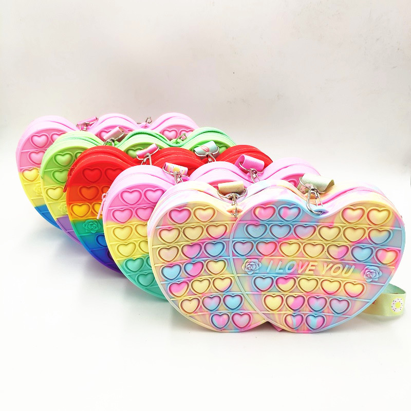 

Cute Double Heart Bag Fidget Toys Reliver Stress Rainbow Push Bubble Antistress Children Sensory Game Bags