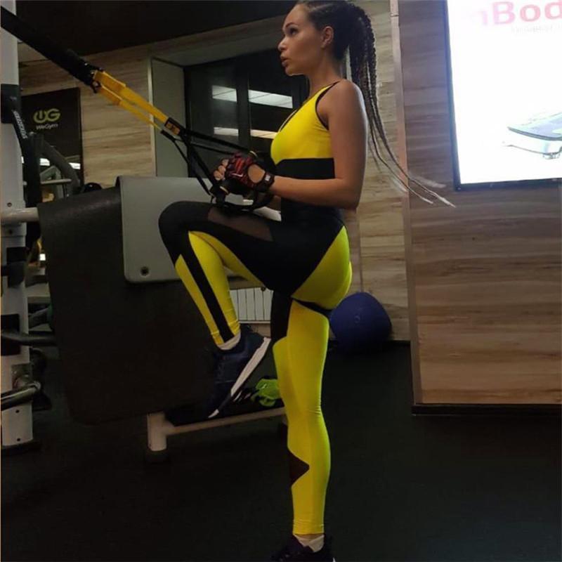 

Sexy Black Fitness Suit Yoga Set Long Sleeve Gym 2020 Women Sportswear Tight Leggings Running Jumpsuit Tracksuit Workout Clothes1, Yellow