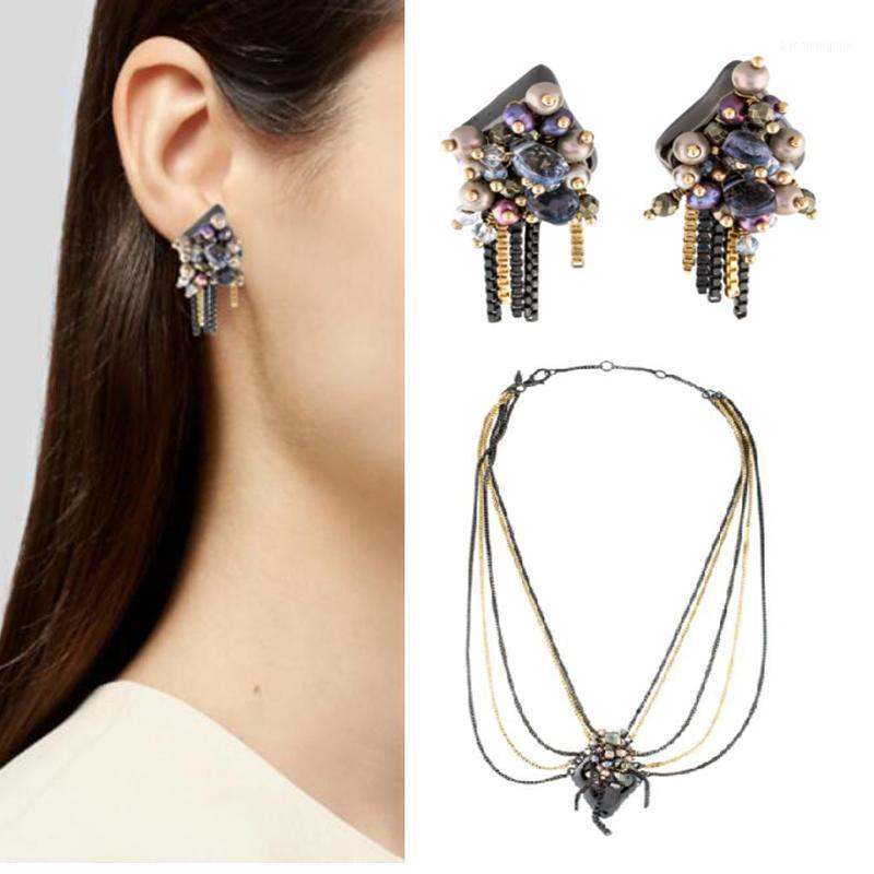 

Earrings & Necklace CSxjd Retro Temperament Wild Multicolor Pearl Pendant Clavicle Chain, Silver