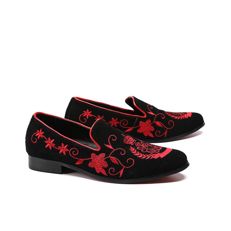 

Black print flower slip-on driving shoes fashion falt Suede pointed toe dress shoes for men outdoor Business casual, As pic
