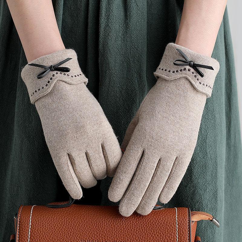 

Five Fingers Gloves Sparsil Women Keep Warm Touch Screen Glove Thin Add Cashmere Cycling Elegant Female Bow-knot Elasticity Soft Embroidery