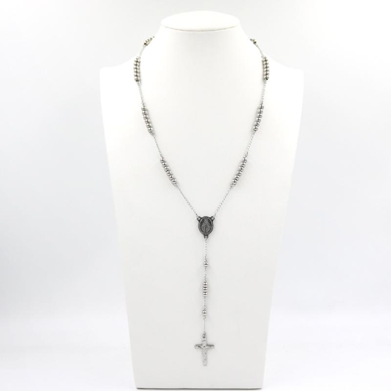 

1 Catholic Religious Women Men Christian Virgin Mary Rosary Necklace Jewelry Stainless steel Cross Jesus Wholesale Pendant