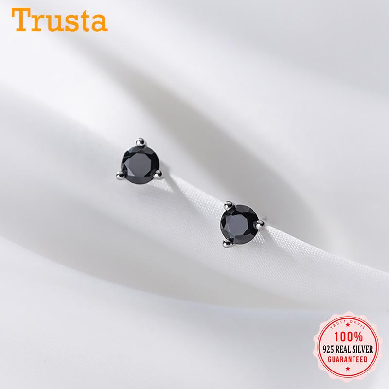 

Trustdavis Real 925 Sterling Silver Fashion Minimalist Mini Black CZ Stud Earrings For Women Wedding Party Fine Jewelry DA278