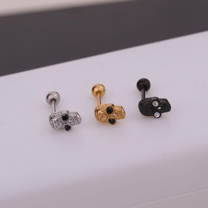 

Stud 1 PCS Simple Small Black Skull Shape Ear Cartilage Earring Trendy Punk Gold Color Steel Piercing Cuff Jewelry
