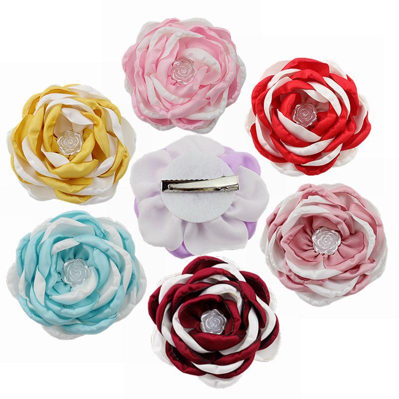 

10Pcs/lot 9cm Kids Boutique Hair Accessories Floral Hairpins double color Chiffon Flower With Hair Clips For Girls