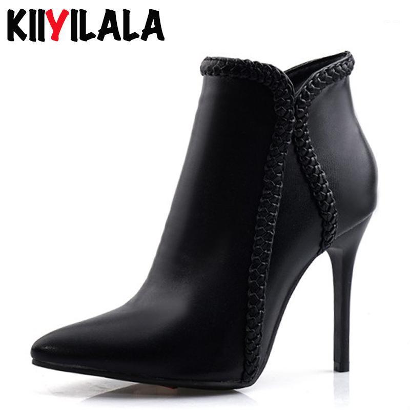 

Kiiyilala Pointed Toe Side Zipper Women Boots Ladies Fashion Boots New Autumn Winter Spike Heels 10 cm Women Booties Plus Size1, Black