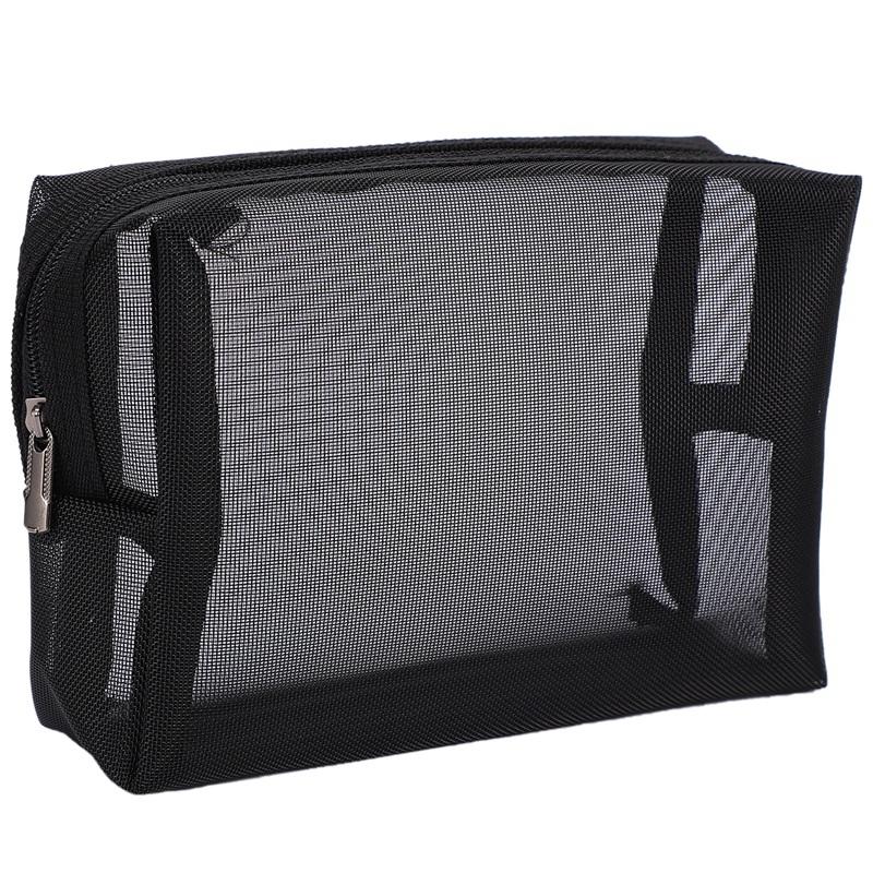 

Black Mesh Makeup Bag See Through Zipper Pouch Travel Cosmetic and Toiletries Organizer Bags Pack of 3(S,M,L