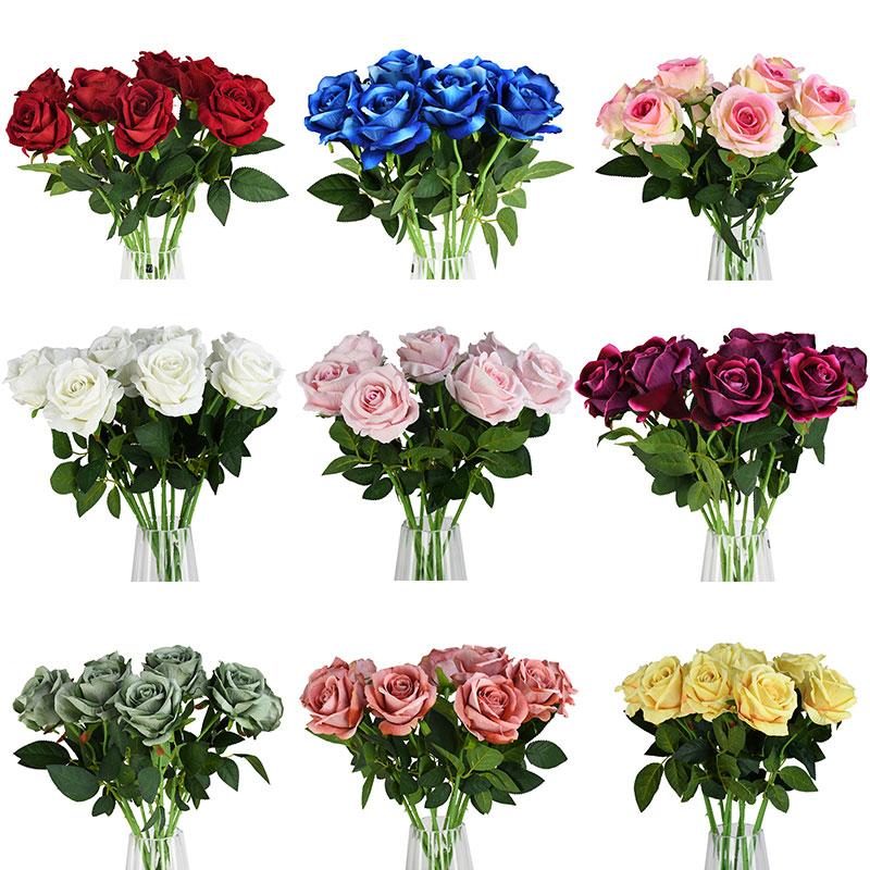 

High Quality European Artificial Flowers Rose Floral Bouquet Simulation Flannel Fake Flowers Home Decor Wedding Party Decoration, F07 mix pink