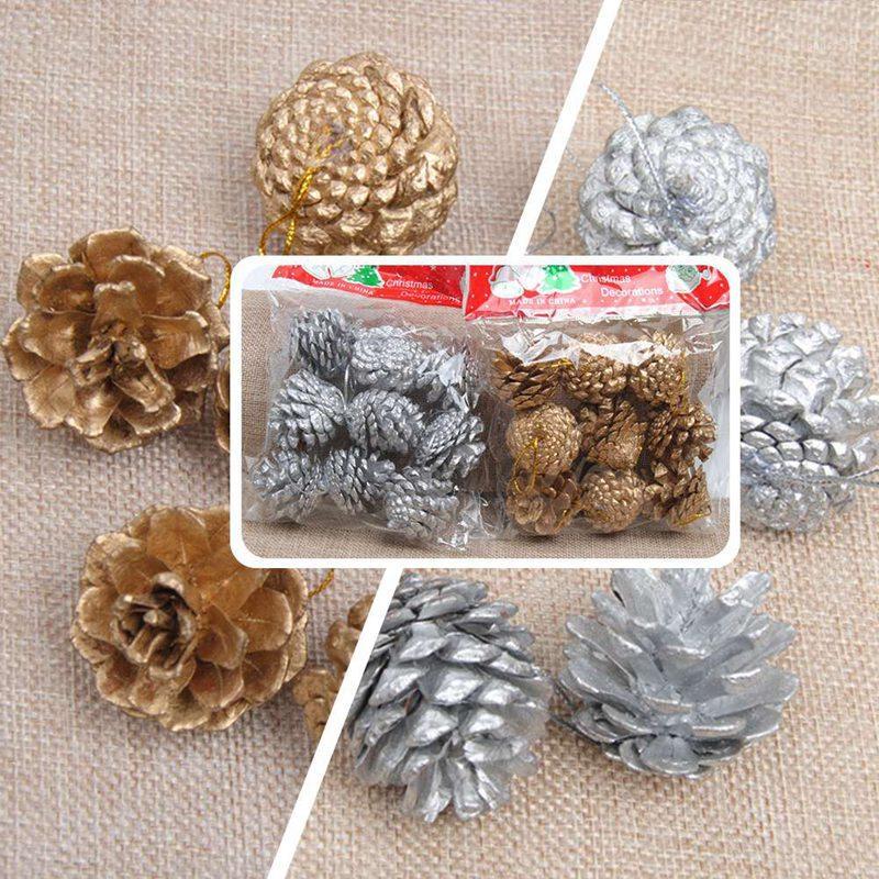

9pcs/pack Gold Christmas Ornaments Pine Cones DIY Xmas Tree Ornaments Pendant Christmas Party Decorations Home Decor1