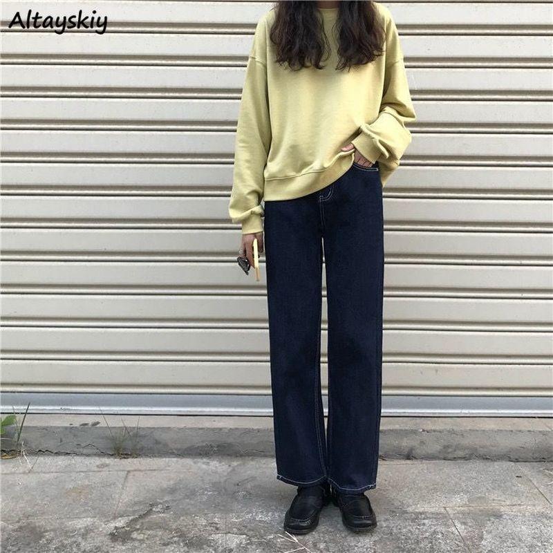 

4XL Plus Size Jeans Women Fall Chic High Waist Vintage Simple Stylish BF Style Teens Denim Trousers Leisure Femme Oversized Jean, 006