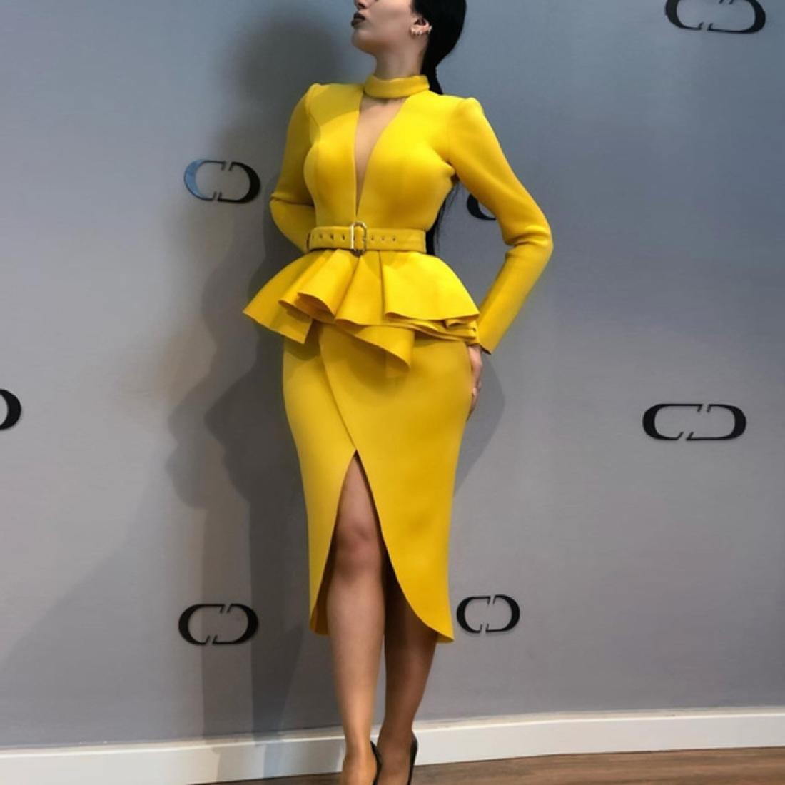 

2 PCS Women V-neck Sexy Split Design Dress Elegant SizeM