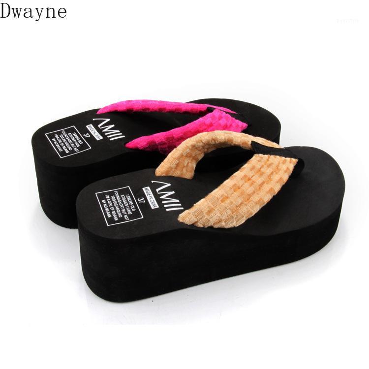 

Summer new thick bottom flip flops Korean version of high-heeled comfortable women's slippers casual beach shoes1, Yellow