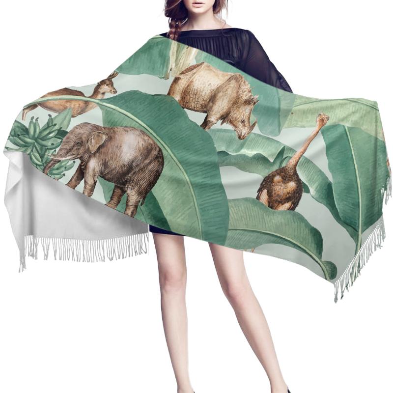 

Scarves Tropical Plant Elephant Rhino Deer Cashmere Women Scarf Warm Shawl Head Neck Long Winter For Ladies