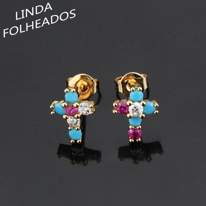 

New arrival gold copper earring white/mixed cubic zircon cross earrings for women fashion party simple jewelry earring gifts