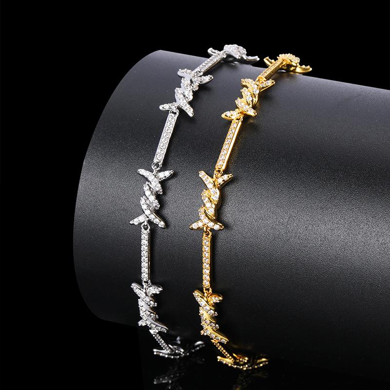 

Hip Hop Claw Set 5A+ Cubic Zirconia Bling Iced Out 2.5MM Tie Stick Link Chain Bracelets for Women Men Rapper Jewelry