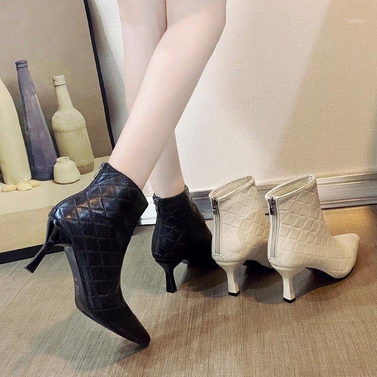 

White Ankle Boots Brand Women's Shoes Zipper Boots-Women Winter Footwear Low High Heel Fashion Rock Autumn Sexy 20211