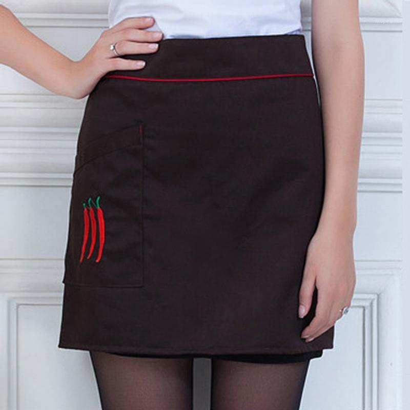 

Waist Half Short Aprons Restaurant Hotel Waitress Waiters Work Apron With Pocket Black White Kitchen Cooking Accessories1