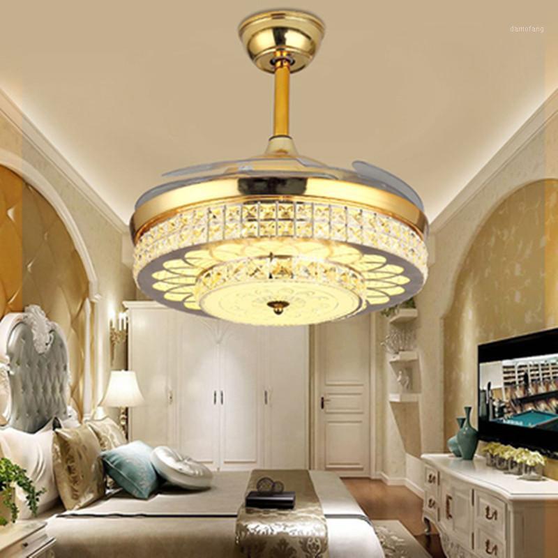 

IKVVT European-style Fans Ceiling Light Luxury LED Crystal Invisible Fans Light for Living Dining Bedroom with Remote Control1