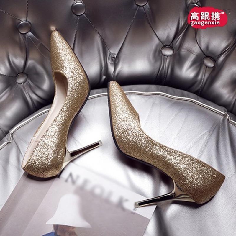 

2021 spring new sequined pointed high heels female stiletto with shallow mouth sexy professional work shoes1, 9 4 cm high
