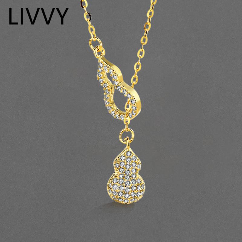 

Pendant Necklaces LIVVY Silver Color Korean Exquisite Double Gourd Hollow Out Fashion Trend Luxury Accessories Jewelry
