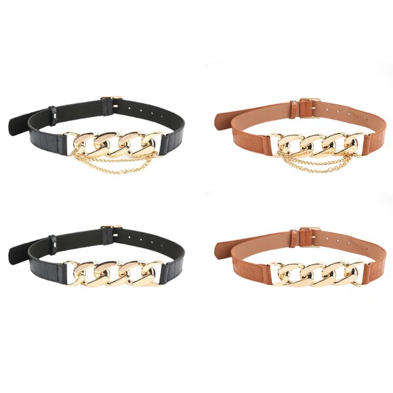 

Belts 2022 Punk Thick Chain Belt Women PU Leather Waistband Stone Pattern Dress Decorative Girdle Clothes Accessories, Black