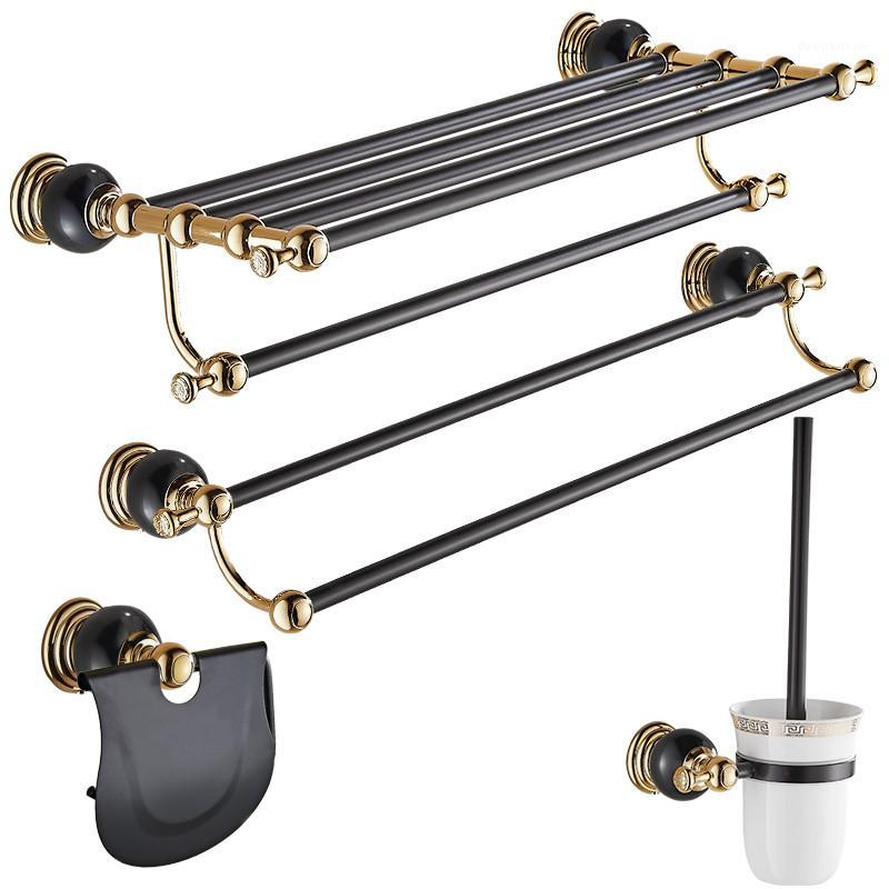 

Bathroom Accessories Set Brass & Jade Gold Black Paper Holder Toilet Brush Holder Soap Dish Towel Rack Bath Hardware Set1