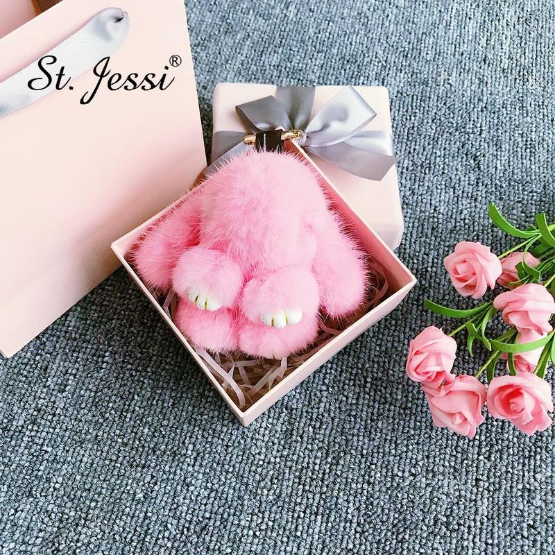 

Fur Keychain 10cm Luxury Real Mink Fur Mini Cute Bunny Rabbit Bag Charm Holder Pompon Car Keyring Pendant Accessories 220228