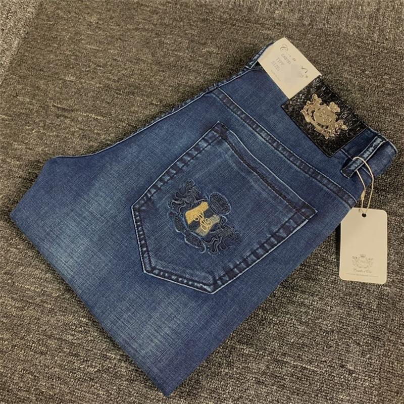 

BILLIONAIRE Jeans Cotton men new summer thin fashion casual embroidery business zipper elasticity big size 29-42 England 201111, Blue