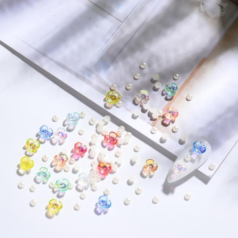 

Nail Art Flower Pearl Mixed Manicure DIY Accessories 3d Nail Art Decorations Laser Flowers Jewelry And Rhinestones For Nails