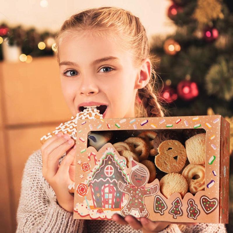 

Christmas Decorations 24pcs Kraft Paper Cookie Gift Boxes With Clear Window 18*12*5cm Year Favors For Cookies Treats