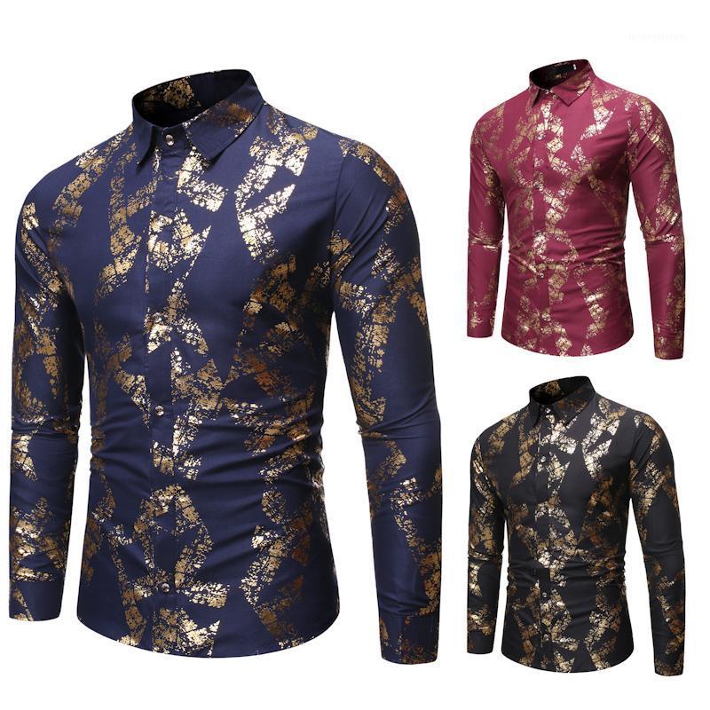 

2020 Men' Casual Fashion Versatile Bronzing Lapel Men' Long Sleeve Shirt -XXL1, Black