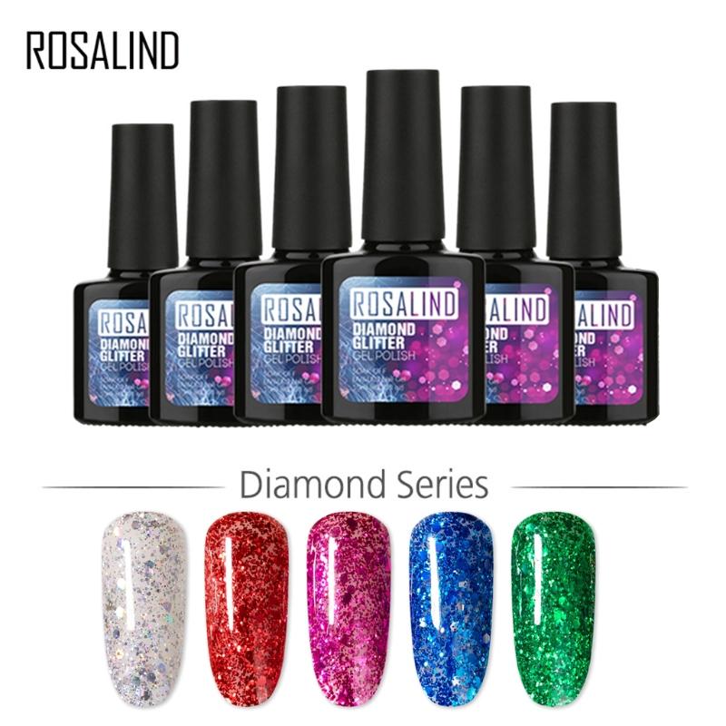 

ROSALIND Diamond Glitter Gel Nail Polish Paint Varnishes Lacquer Nail Art Design Semi Permanent Soak Off Base Top Coat, White